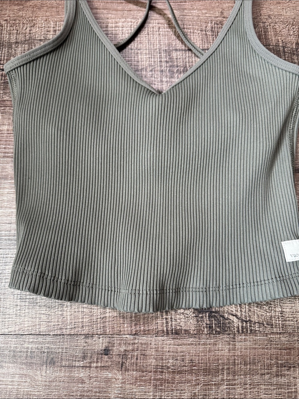Vuori Ribbed Olive Green Strappy V-Neck Tank - Picture 3 of 7